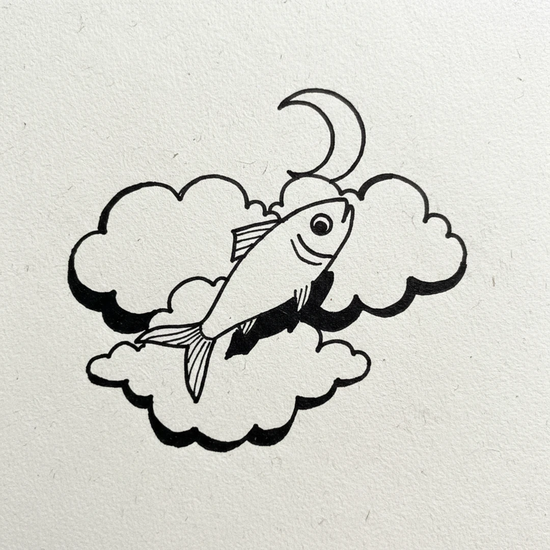 Fish and Moon - easy sketch drawing idea for nature