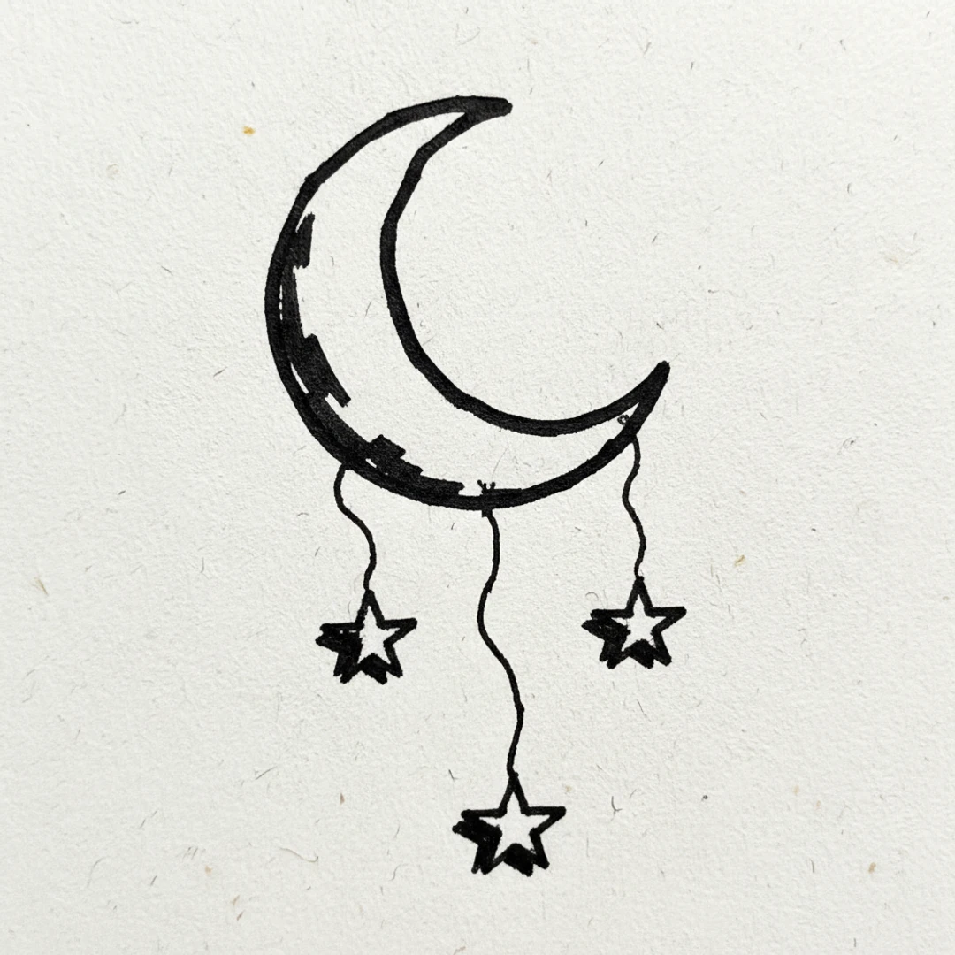 Hanging Stars Moon - easy sketch drawing idea