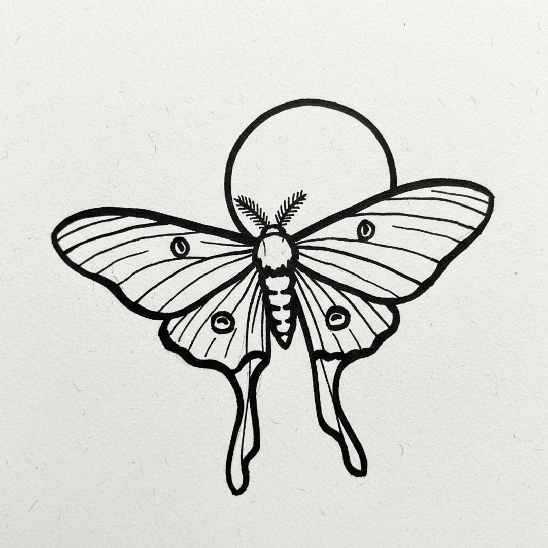 Luna Moth and Moon - easy sketch drawing idea