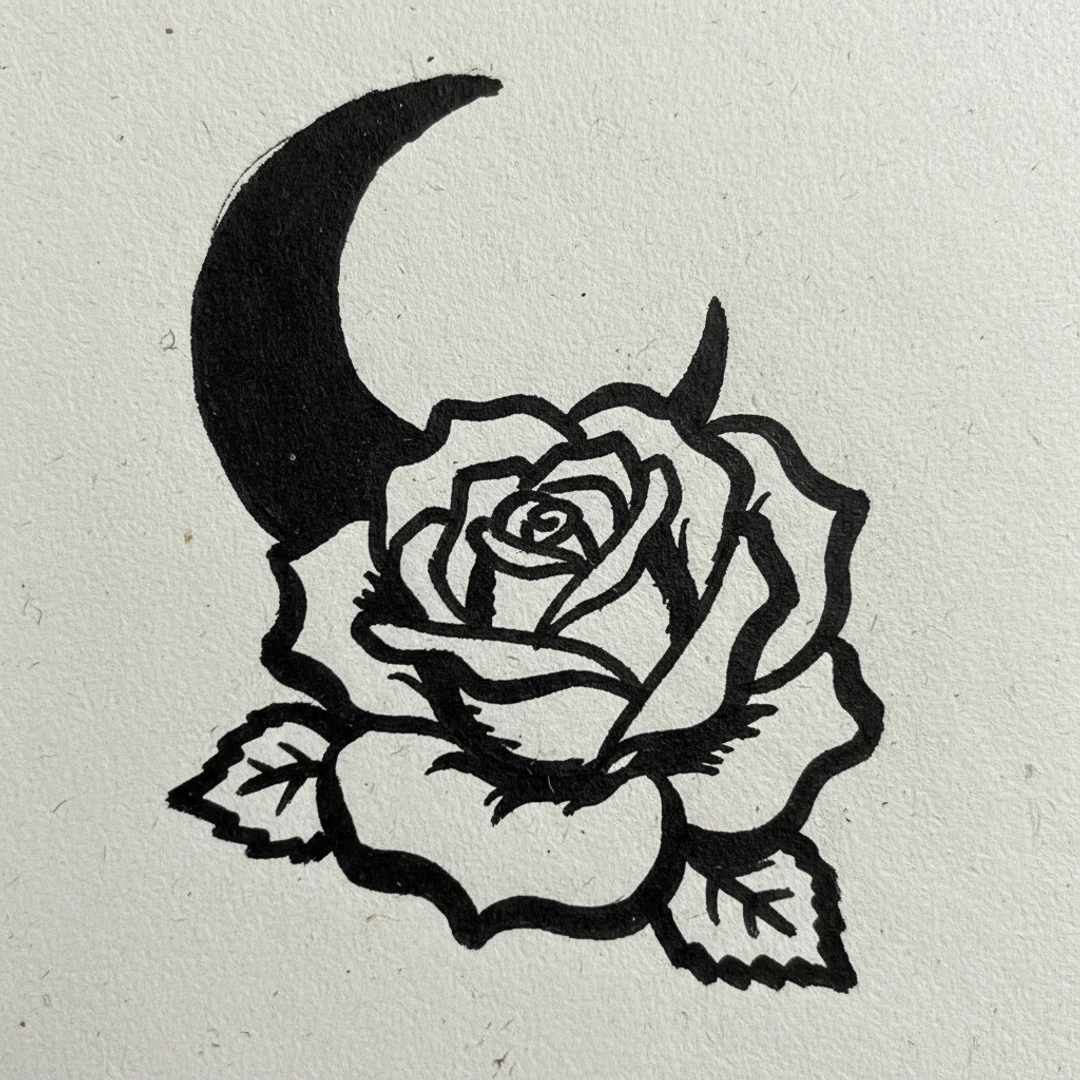 Moon and Rose - easy sketch drawing idea