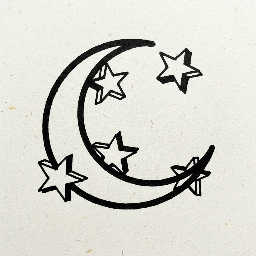 Moon and Stars with Marker Pen - easy marker drawing idea