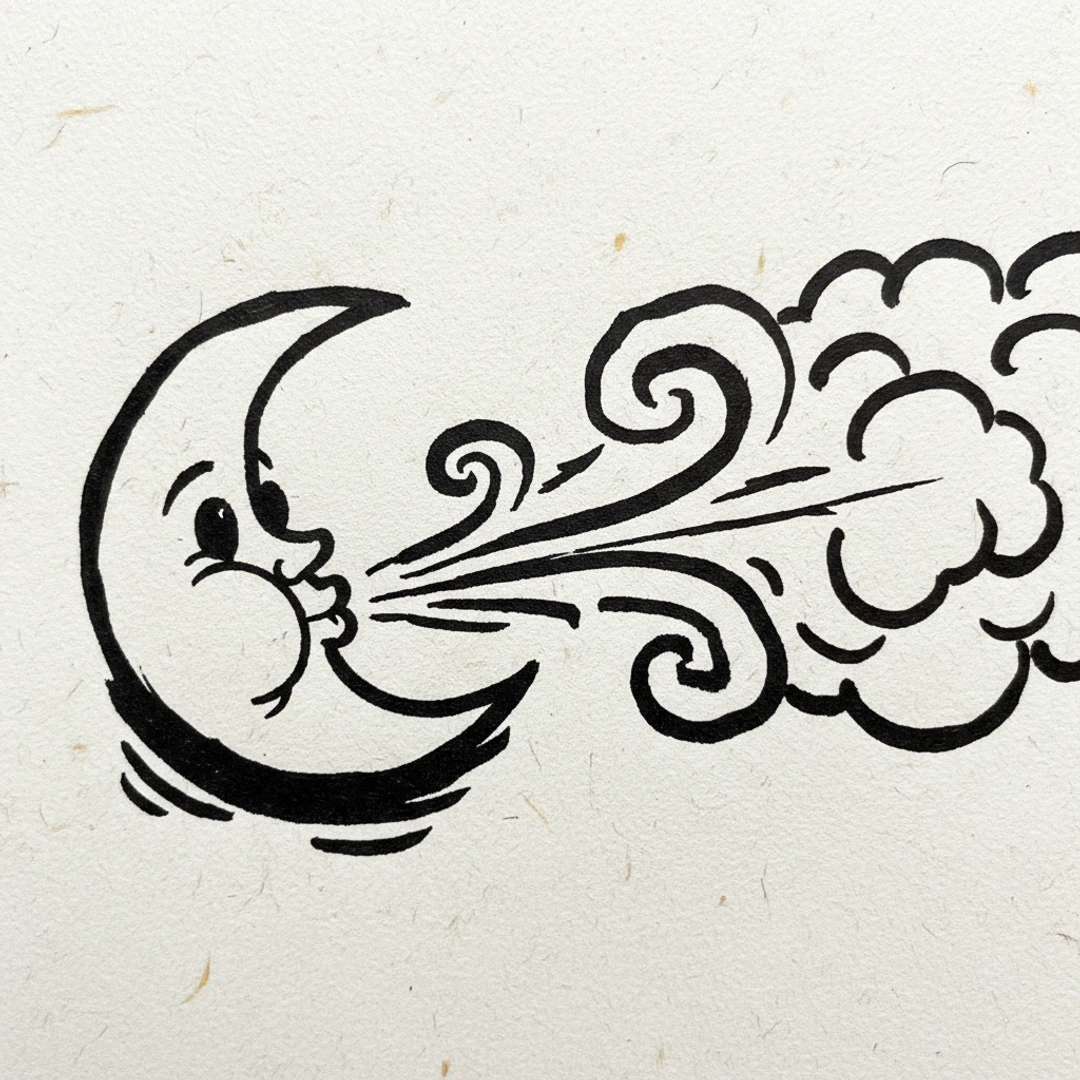 Moon Blowing Wind - easy sketch drawing idea