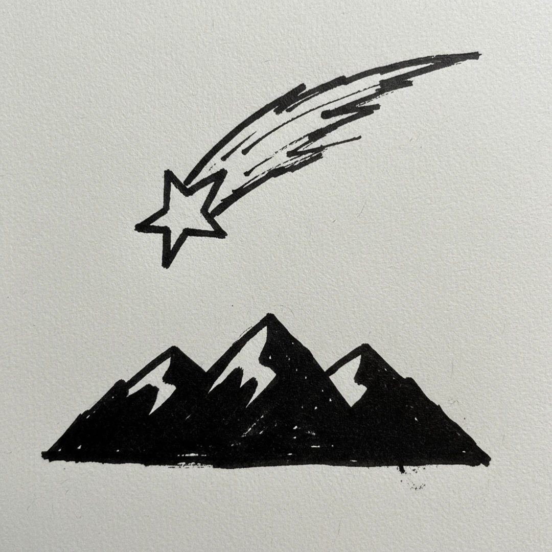 Shooting Star over Mountains - easy marker drawing idea