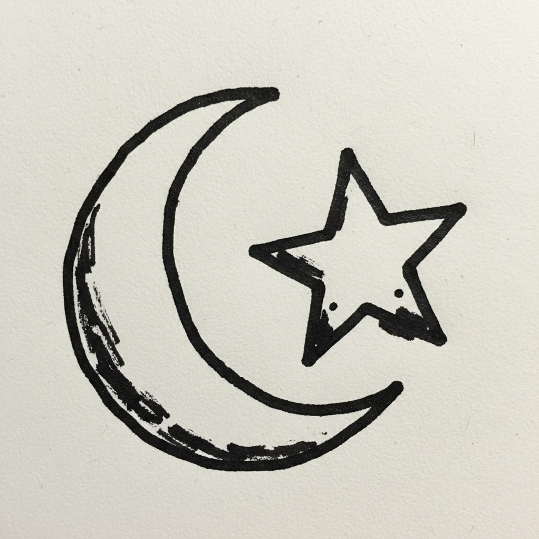 Star and Crescent Moon - easy marker drawing idea