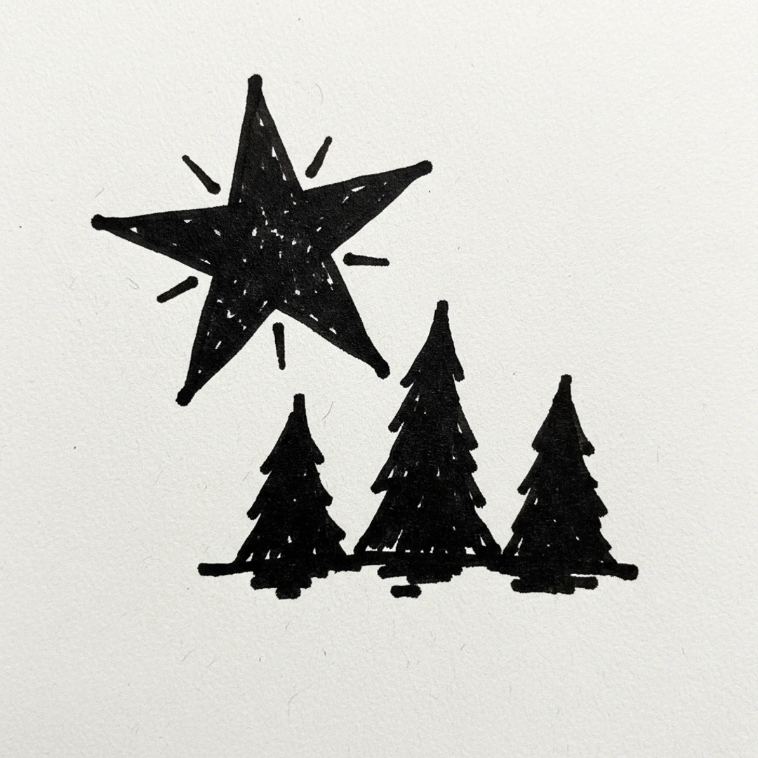 Star over Forest - easy marker drawing idea for nature