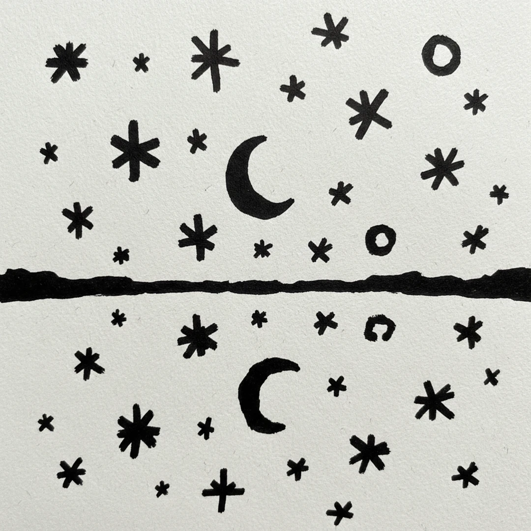 Starry Sky over Lake - easy marker drawing idea