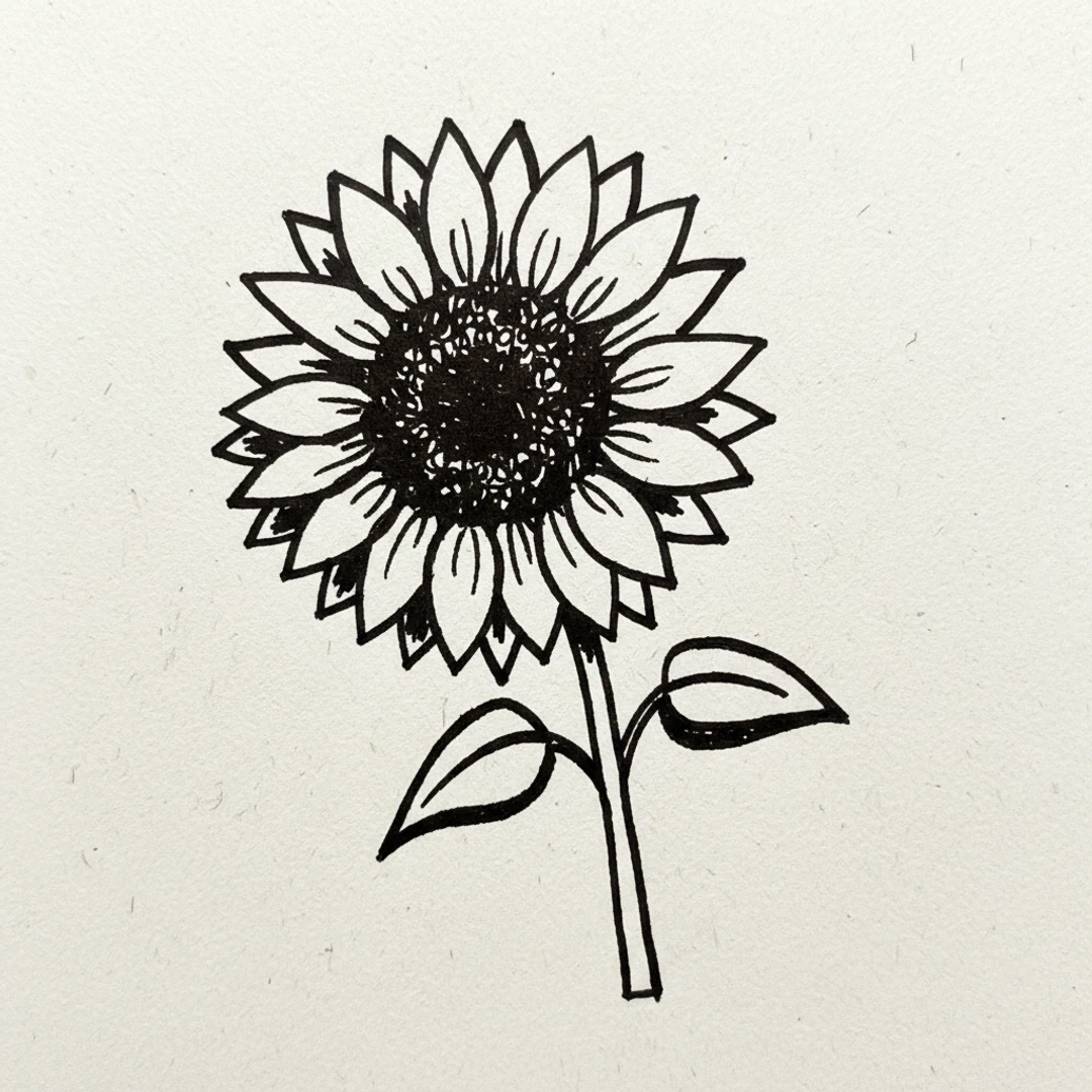 Sunflower with Marker Pen - easy marker drawing idea