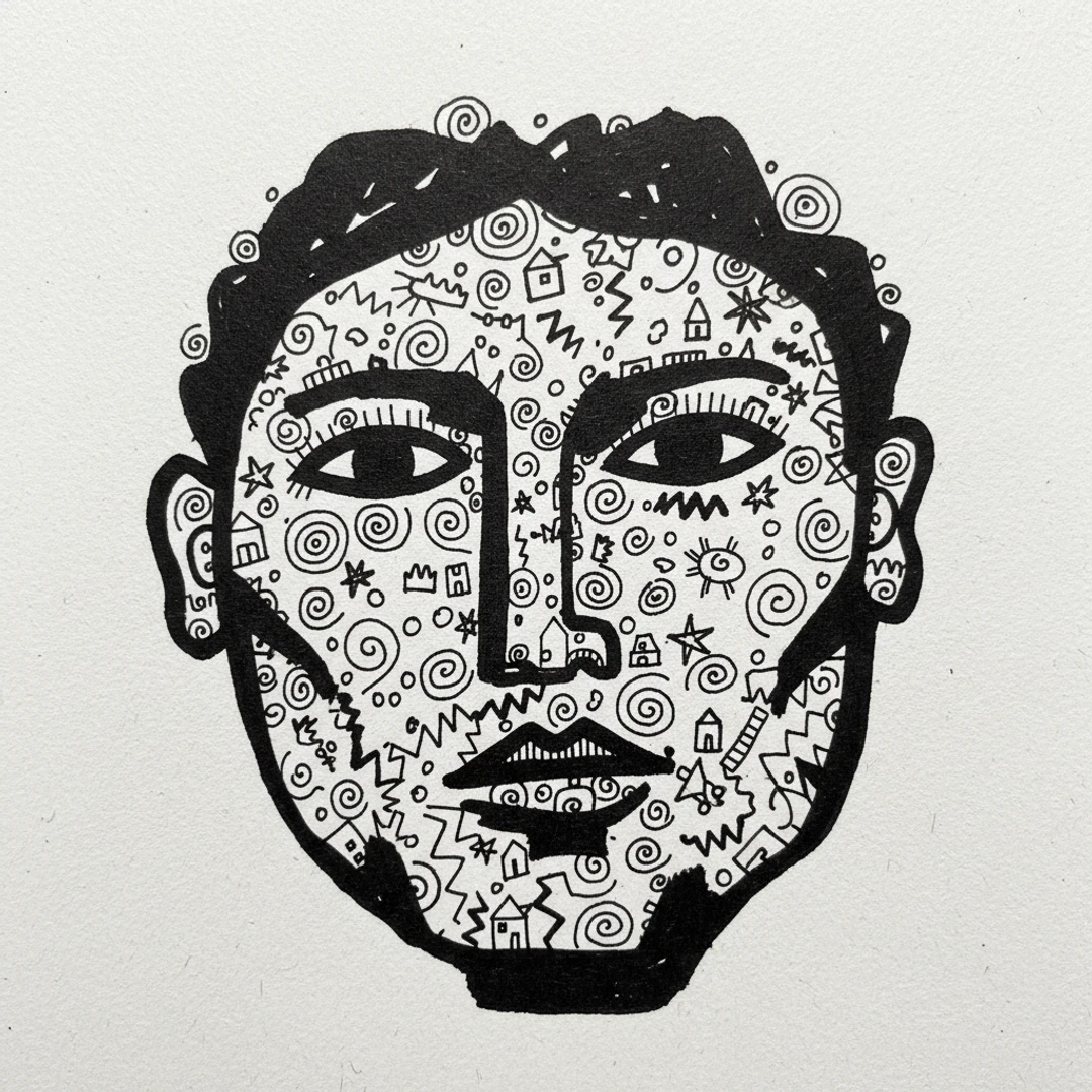 Doodle Portrait with Marker Pen - easy marker drawing idea