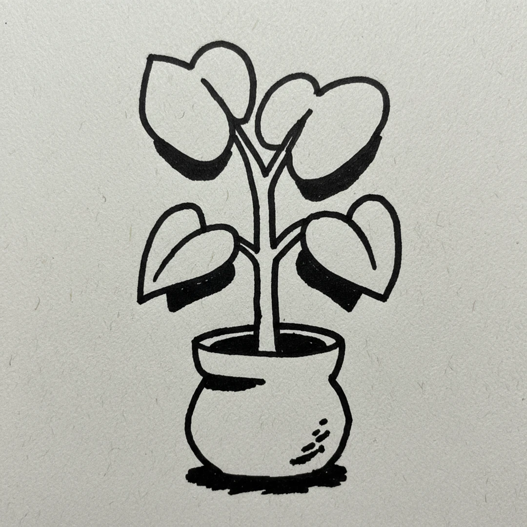 Potted Plant with Marker Pen - easy marker drawing idea